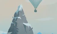 Mountain climbers overshadowed by person in hot air balloon.