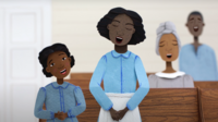 Illustration of Black people singing in church.