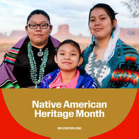 Three Native Americans in traditional dress